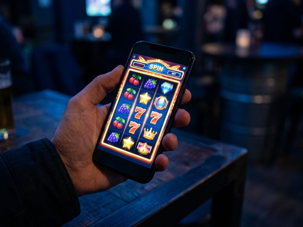 Smartphone displaying slot game on mobile browser